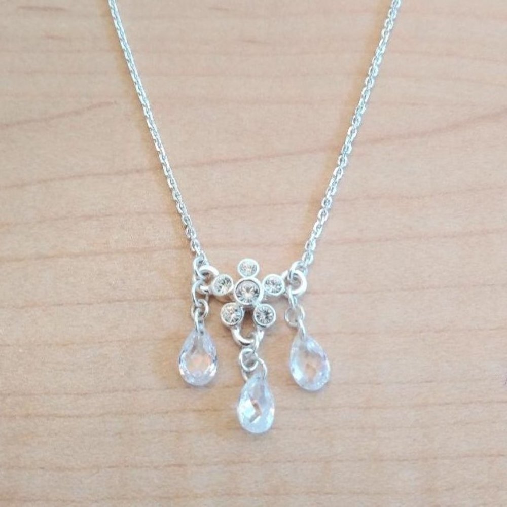 Carolee Crystal Drop Pendant with Silver Tone Chain Necklace